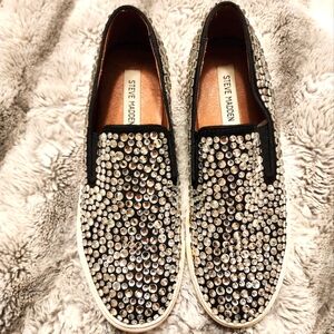STEVE MADDEN~ EVADA CRYSTAL EMBELLISHED SLIP-ON SNEAKER IN RHINESTONE SIZE 9